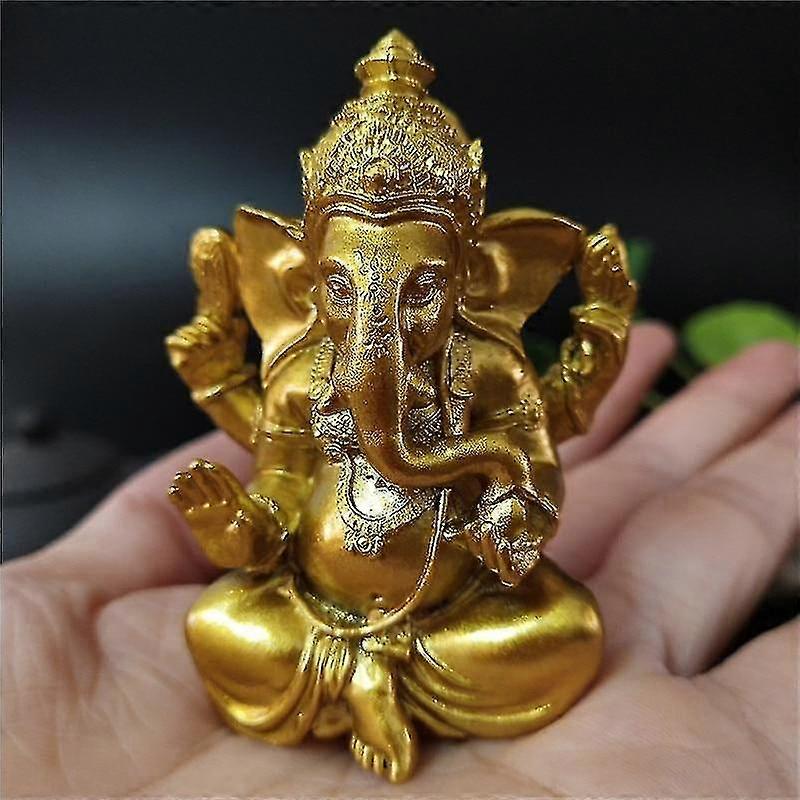 Statue de Ganesha d’or - Sculpture de dieu d’éléphant de Bouddha, résine de figurines de Ganesh