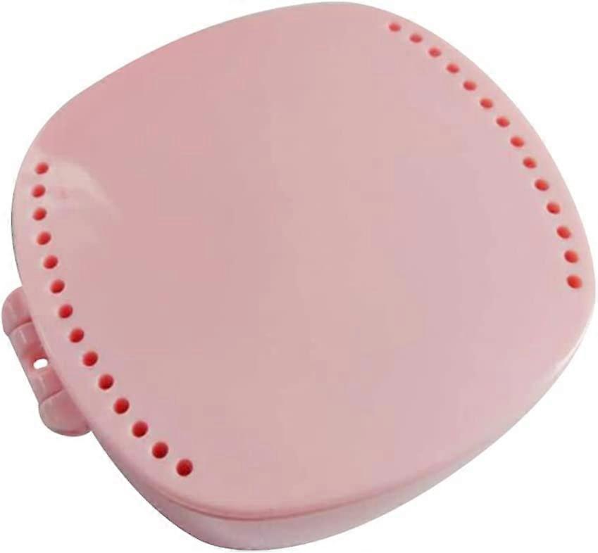 Portable Mirror Storage Denture Case Denture Cleaning Storage Container (Pink)