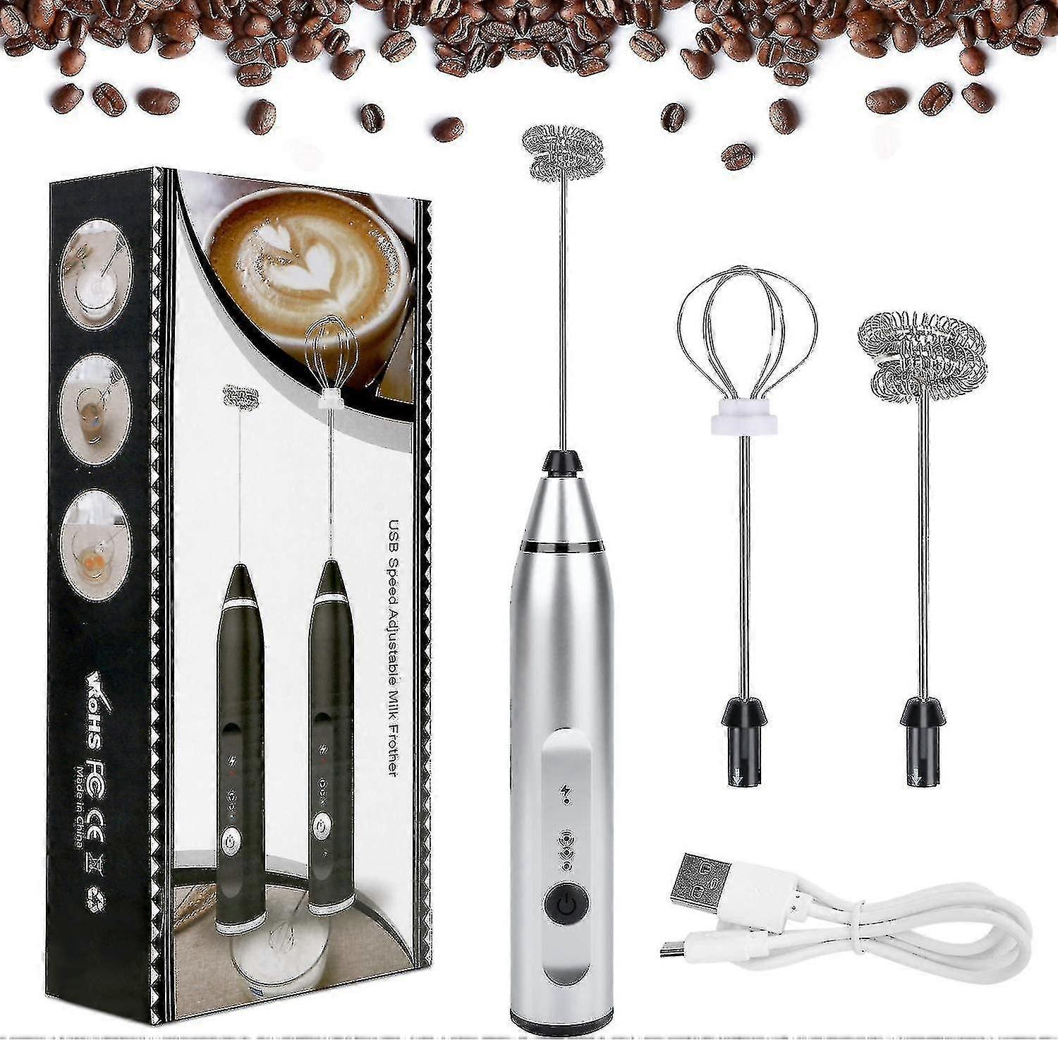 Electric Milk Frother Handheld Foam Maker Usb Egg Beater Rechargeable Drink Mixer With 3 Speeds