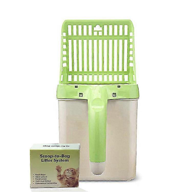 Cat Litter Sifter Scoop System With Extra Waste Bags- Neater Scooper And 15 Count Refill Bag Bundlegreen