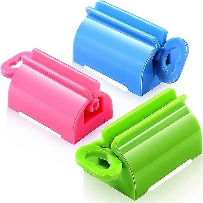 3 Pieces Colorful Toothpaste Rolling Tube Toothpaste Seat Holder Rotating Holder Toothpaste Dispenser for Bathroom (Blue, Green, Pink