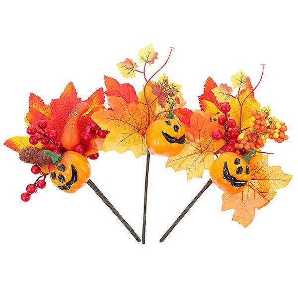 3pcs Artificial Pumpkin Branch Vase Filling Ornament Maple Leaf Pick Thanksgiving Fall Pick