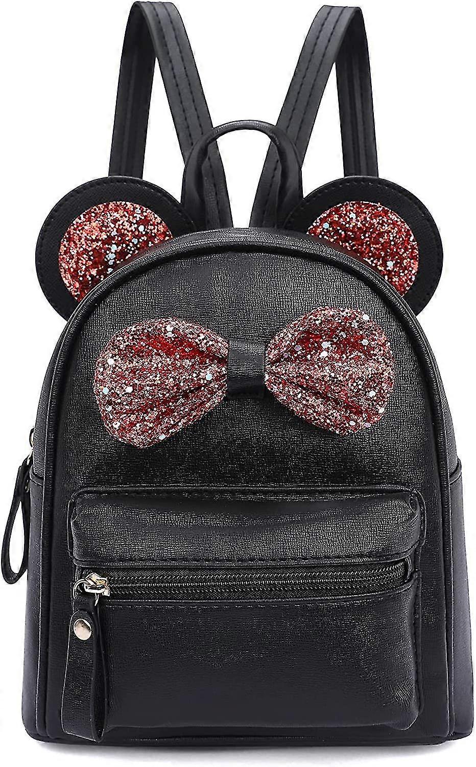 حقيبة ظهر صغيرة للبنات لطيف الكرتون طفل صغير الترتر القوس الماوس آذان حقيبة السفر أزياء الكتف مدرسة حقيبة الظهر محفظة هدية للفتاة الصغيرة في سن المراهقة وو