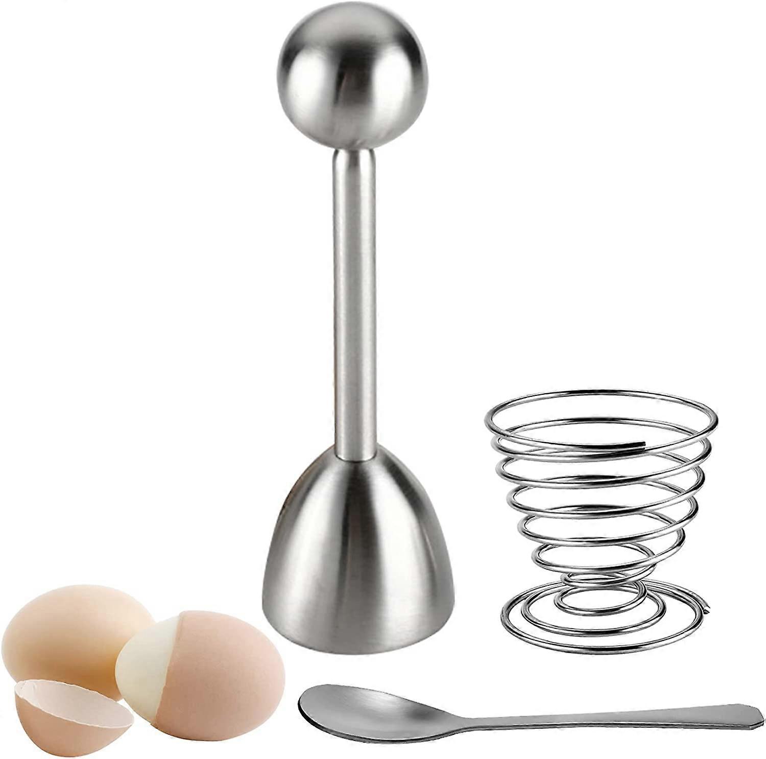 Eggeskallkutter med eggekopp og eggeskje, eggeskallåpner