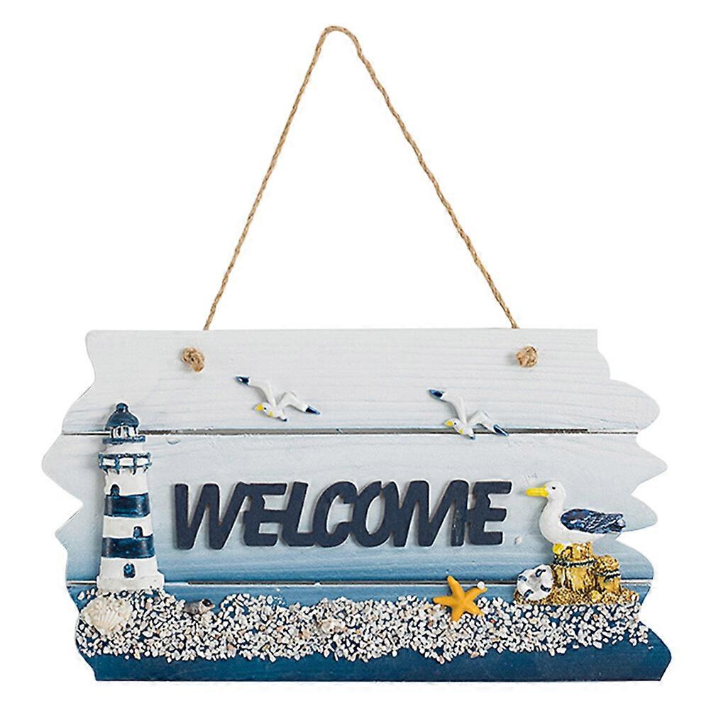 Mediterranean Style Welcome Sign Wooden Hanging Pendant Nautical Wall Sign