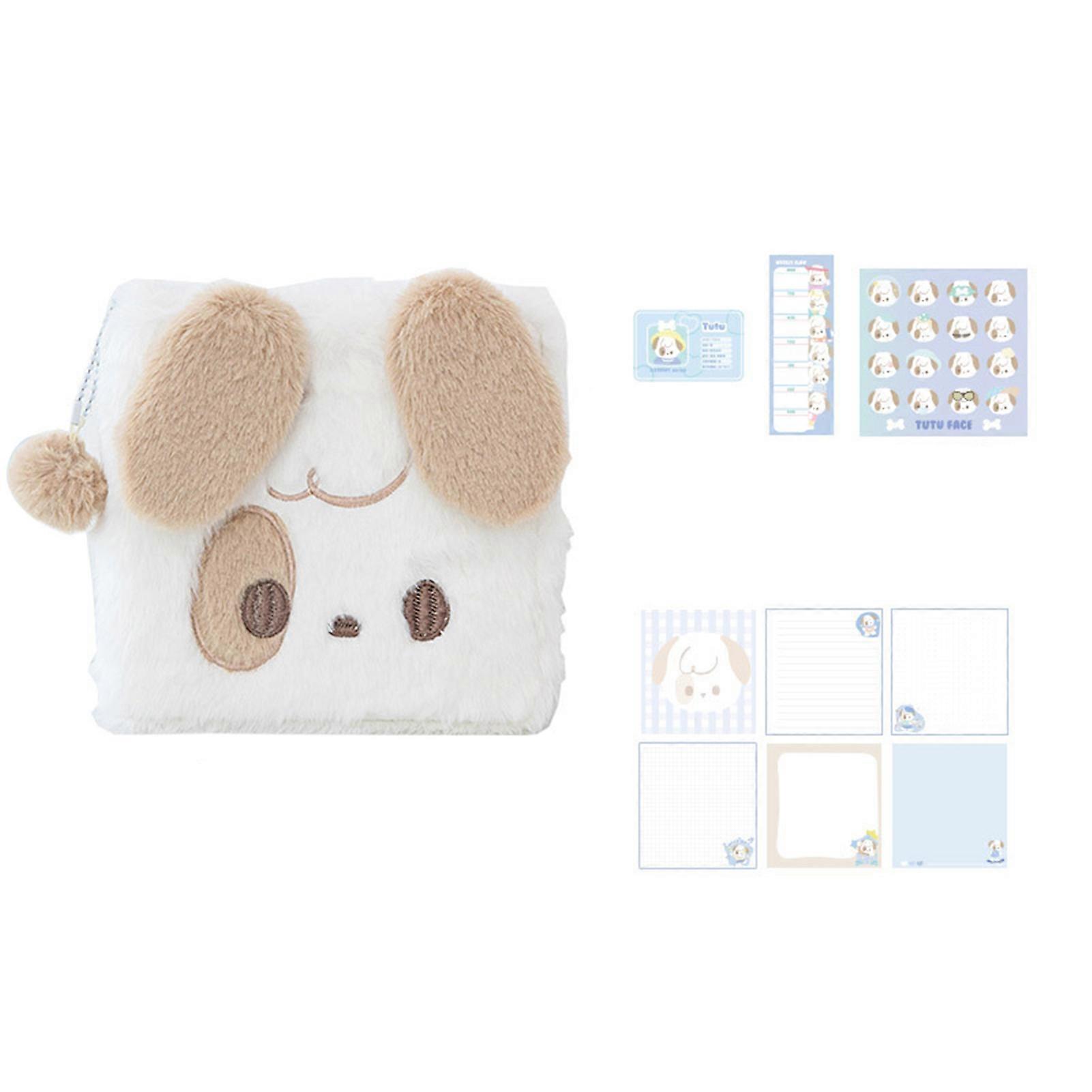 Plush Notebook Loose-leaf with DIY Sticker Small Pompom 79 Pages Wire Binding Square Cute Animal Dog Cat Shape Scrapbook Diary Student Supplies