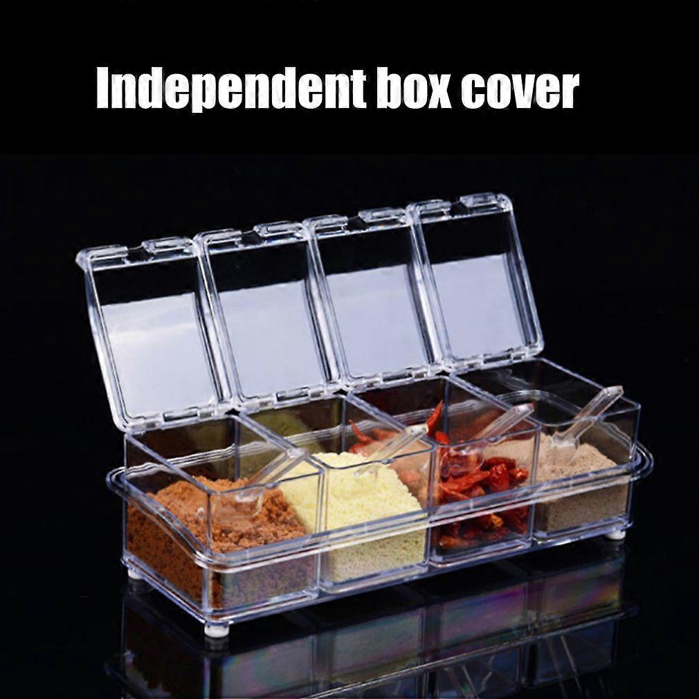 4 Compartments Seasoning Box Seasoning Rack Spice Pots Storage Container Condiment Jars Clear Cruet With Cover And Spoon