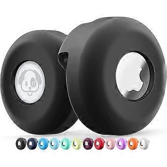 Airtag Dog Collar Holder [2 Pack] Silicone Waterproof Protective Air Tag Cat Collar Cover, Anti-lost Locator Case(black)