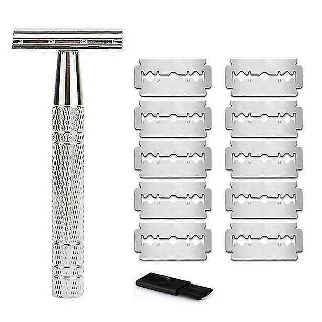 Klassisk Double Edge Sikkerhet Razor For menn Barbering &kvinners Hårfjerning, 10 barberblader, manuell barbermaskin