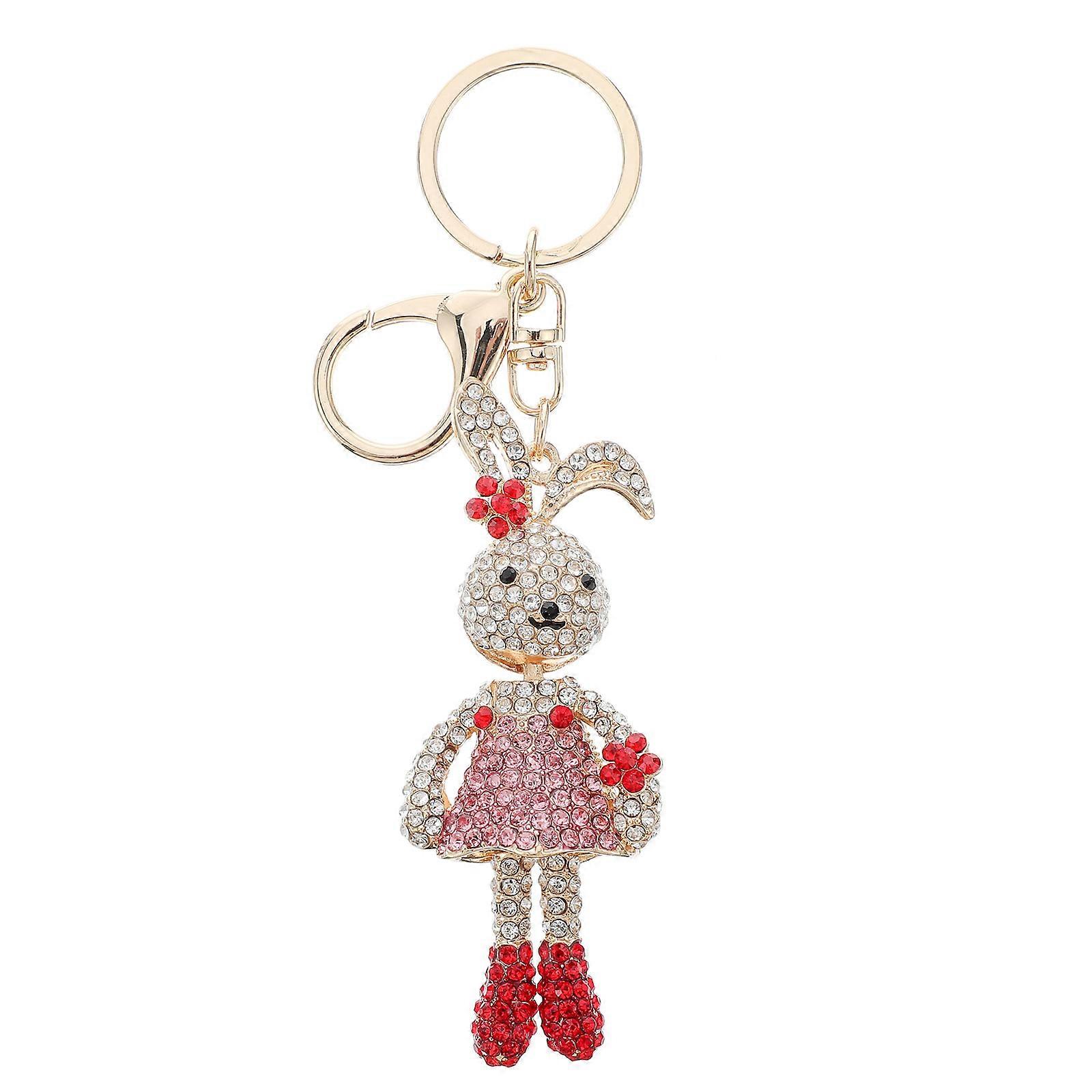 1pc Rabbit Shape Hanging Keyring Rhinestone Key Chain Portable Pendant Accessory