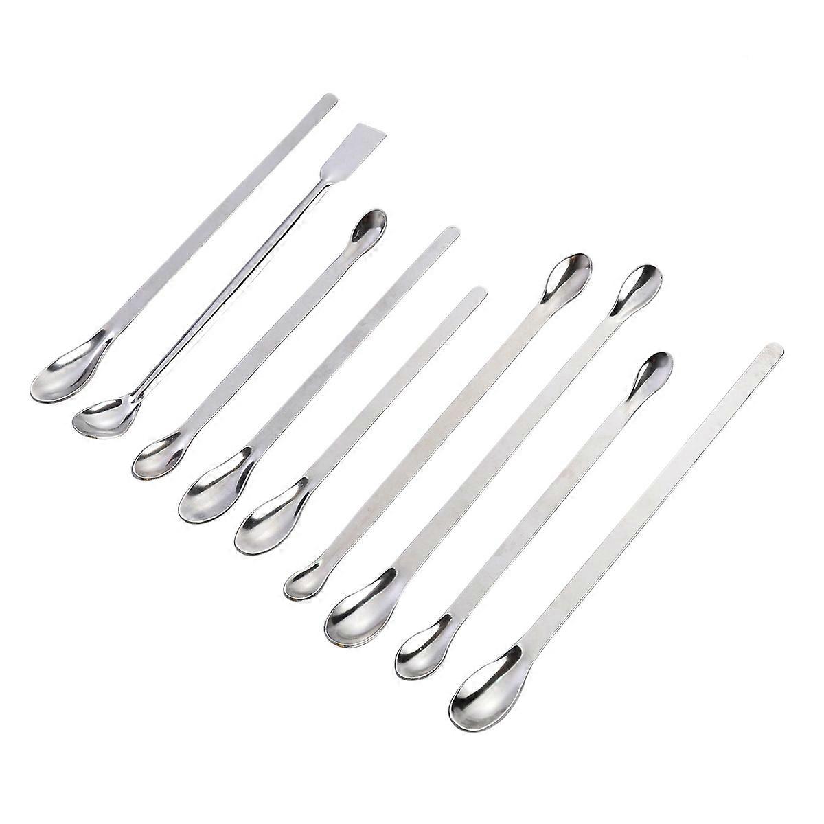 9 in 1 Edelstahl-Probenahmelöffel Laborschaufeln Mischspatel (Silber)