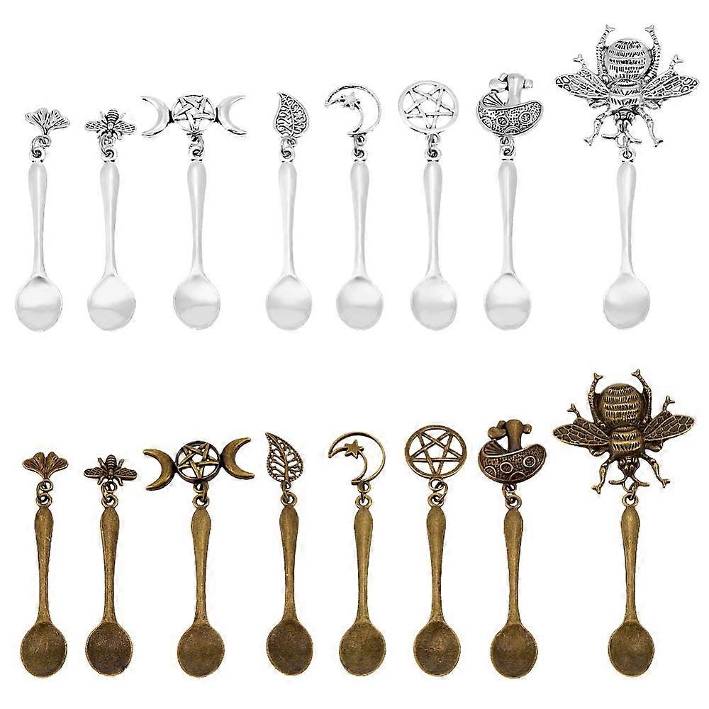 32Pcs 8 Styles Alloy Coffee Tea Spoon Mixed Shapes Mixed Color 65~92mm 4pcs/style