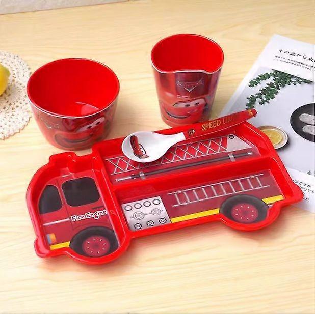 Kinderteller mit Besteck - Kinderteller, - Feuerwehrauto