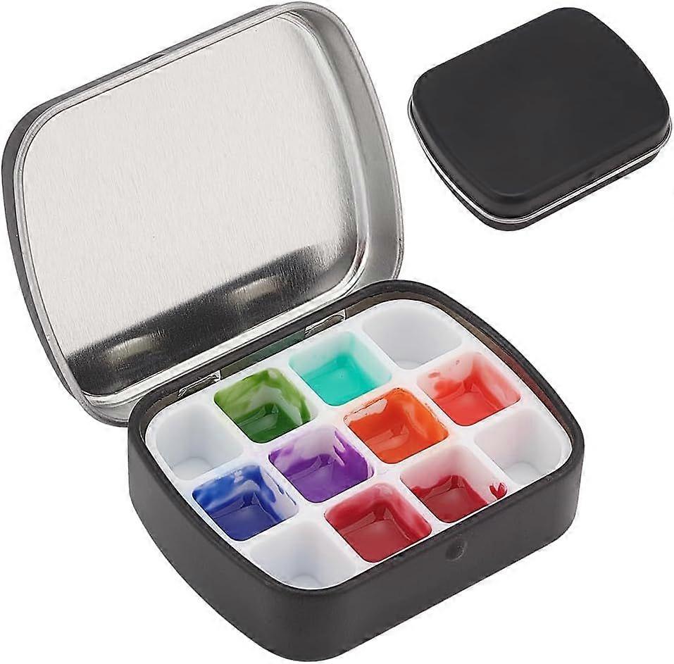 2 Sets Mini Empty Watercolor Palette Box Portable Paint Tray Palette 12 Wells Metal Small Tin Box with Lid Travel Watercolor Tray Palette Containers f