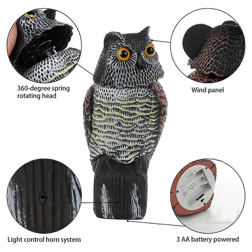 Elektronisk Tweet Lyd Owl Decoy - vindaktiveret roterende hoved, 25stk