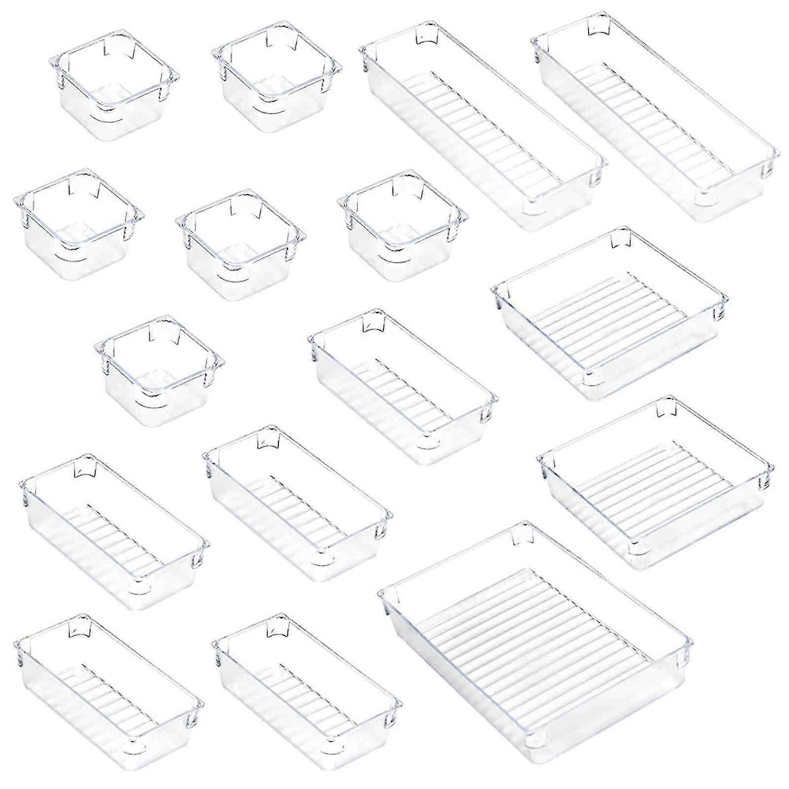 16pcs/set Plastic Transparent Office Cosmetic Organizers Drawer Storage Box