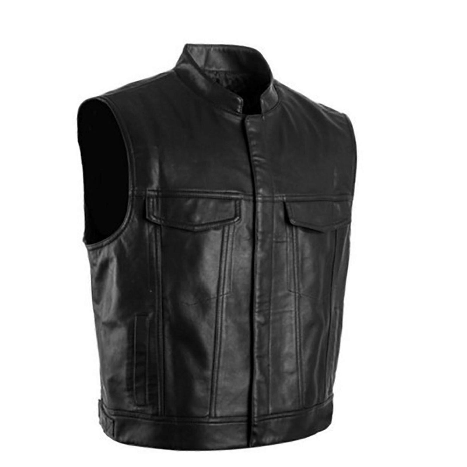 Άνδρες PU δερμάτινο γιλέκο Stand Collar Αμάνικο V λαιμόκοψη vintage μαλακό γιλέκο μοτοσικλετών για τους άνδρες