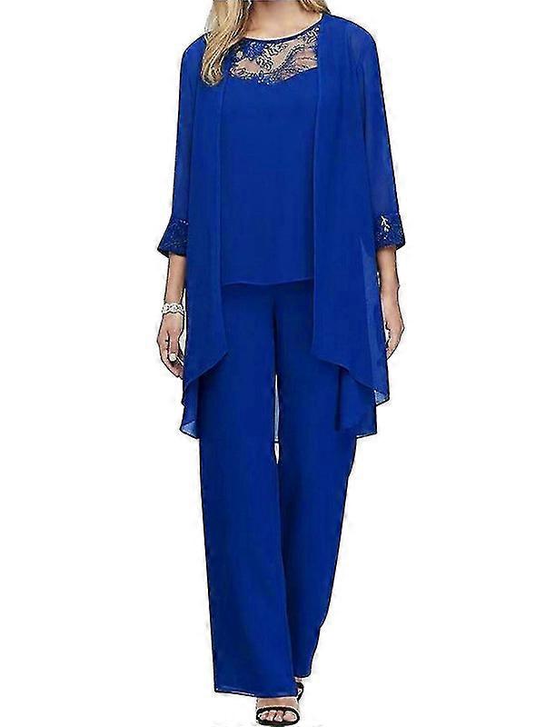 Kvinnors 3-delade kläder Linne 3/4 ärm Draperad kofta och raka byxor Kostym Kvinnors Kläder Sets