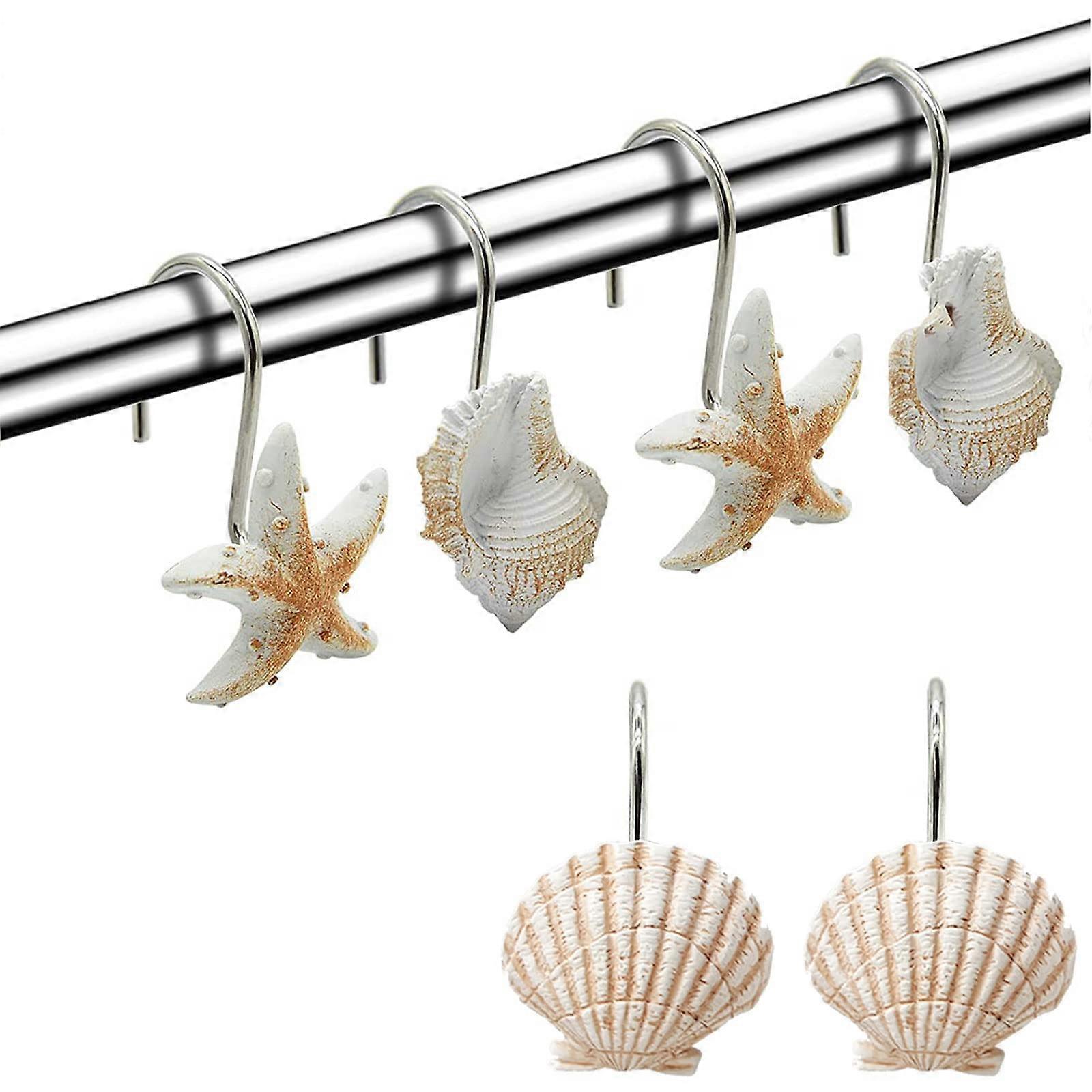 12 Pcs Anti Rust Shower Curtain Hooks for Bathroom, Decorative Metal Hooks, Compatible with Standard Shower Rods