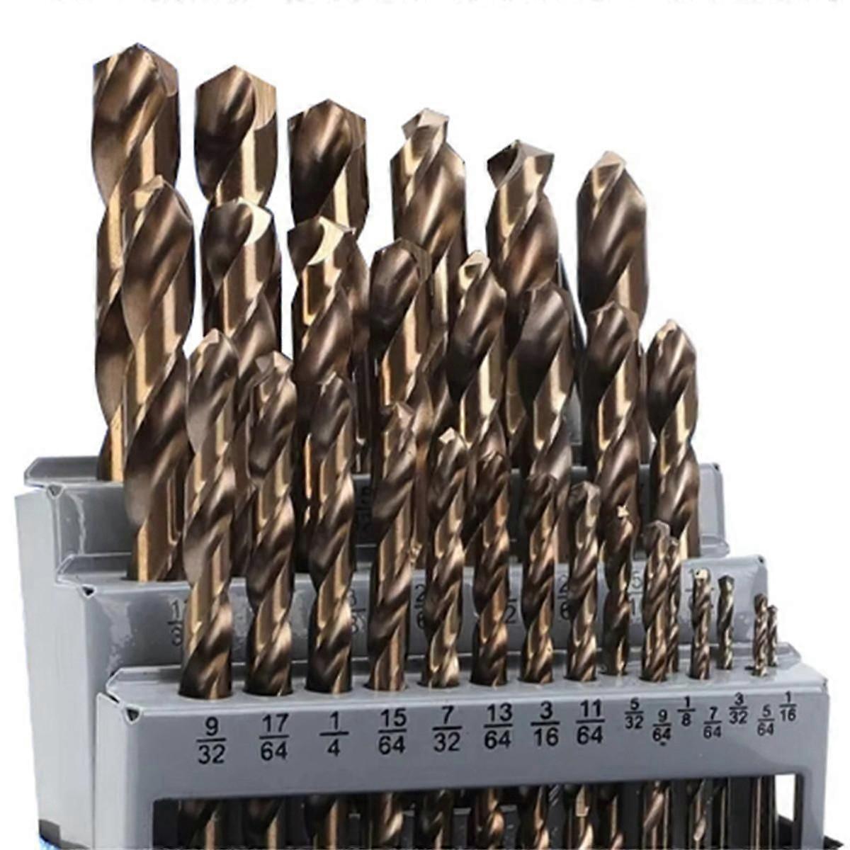 Cobalt Drill Bits Set M35 High Speed Steel Twist Jobber Length for Hardened Metal, Stainless Steel,