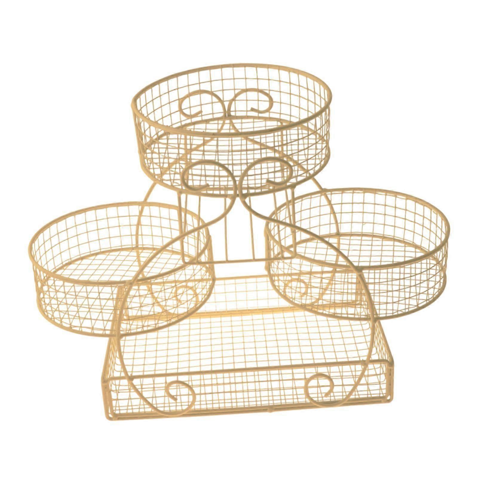 Tiered Wire Basket Stand Multipurpose Vegetable Rack for Potato Bread Veggie Gold