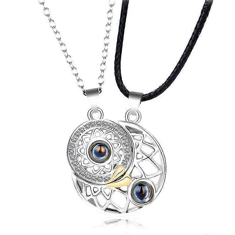 Sun, Moon And Star Projection Necklace, Sun And Moon Two-color Chain + Chain