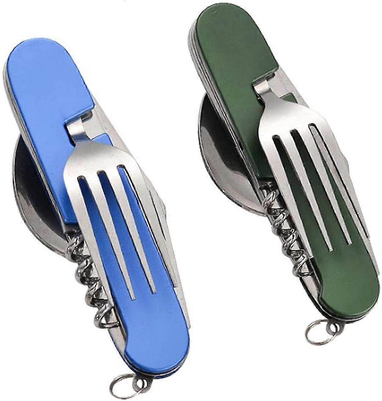 2個折り畳みカトラリー、6 in 1折りたたみカトラリーキャンプ旅行ハイキングピクニック