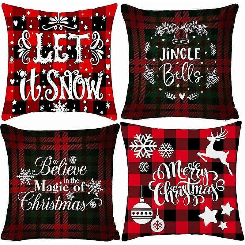 Throw Pillow Covers, Snowflake Patterns Farmhouse Style for Christmas Decor, Machine Washable Linen Fabric with Hidden Zipper, Set of 4, 45 X 45 Cm