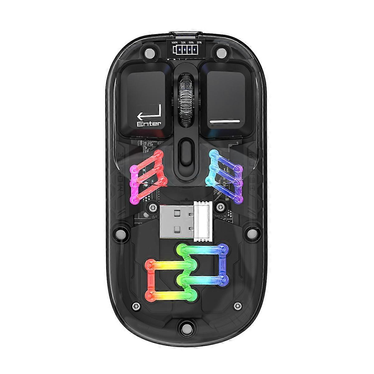 BM200 Dual-Mode Mouse RGB Luminous 2.4G Wireless Bluetooth Transparent Gaming E-Sports Computer Office Mouse Black