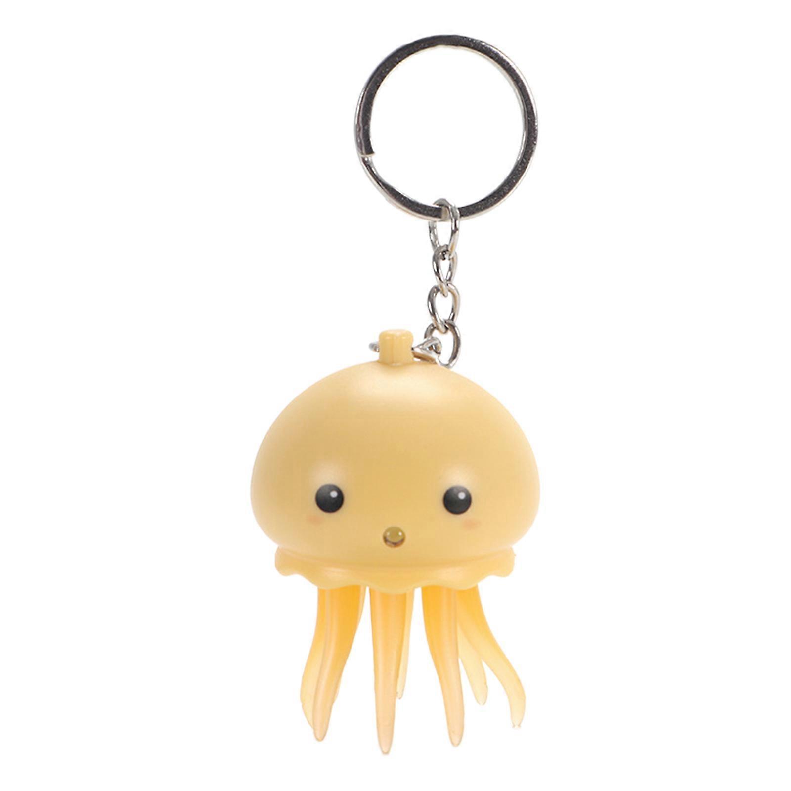 Glow in the Dark Jellyfish Keychain Unique Anime Figurine Pendant Keyring Car Keys Bag Octopus Toy Keychain Keyholder Yellow