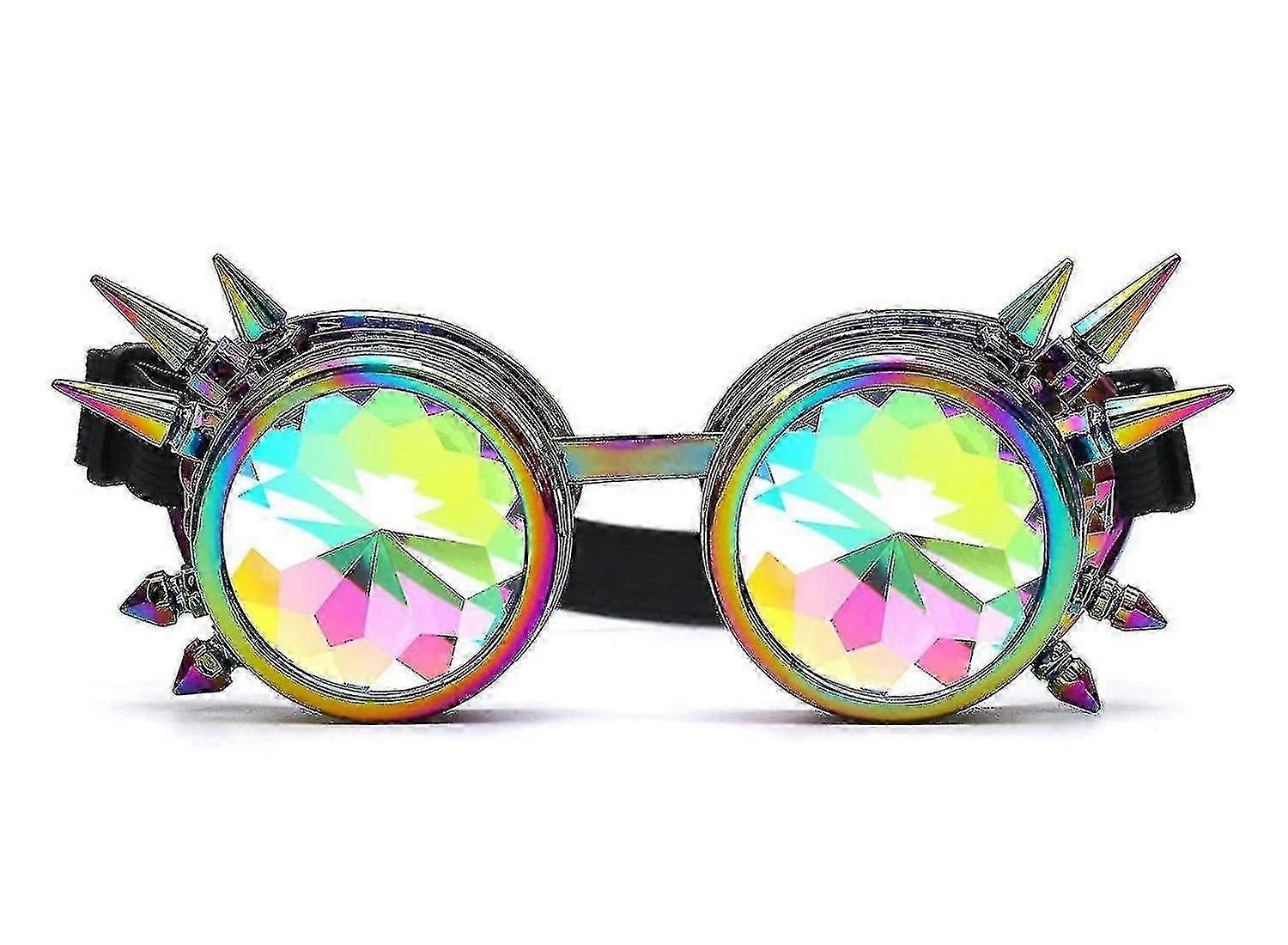 Kaleidoscope Steampunk Rave Glasses Goggles With Rainbow Crystal