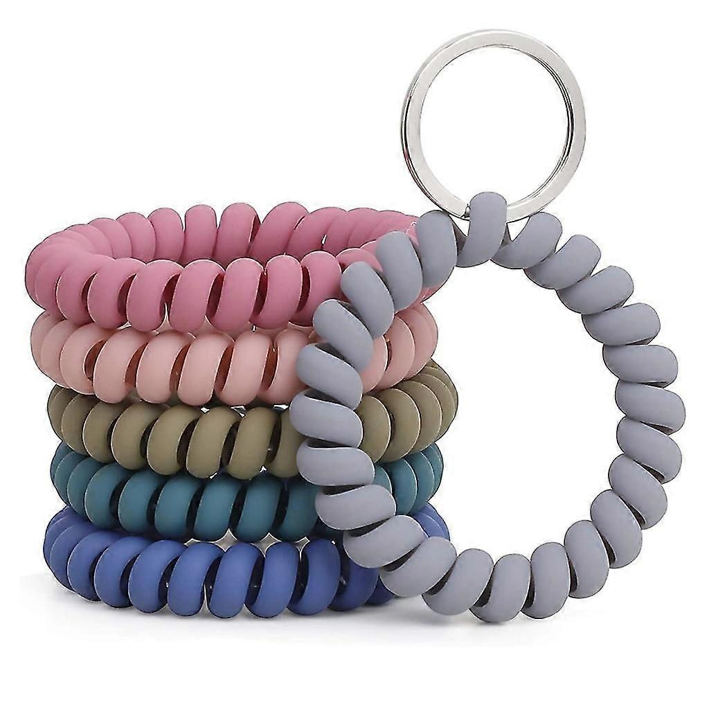 6 Pcs Plastic Spiral Wrist Coil Keychain Stretchable Wrist Band Keys Holder