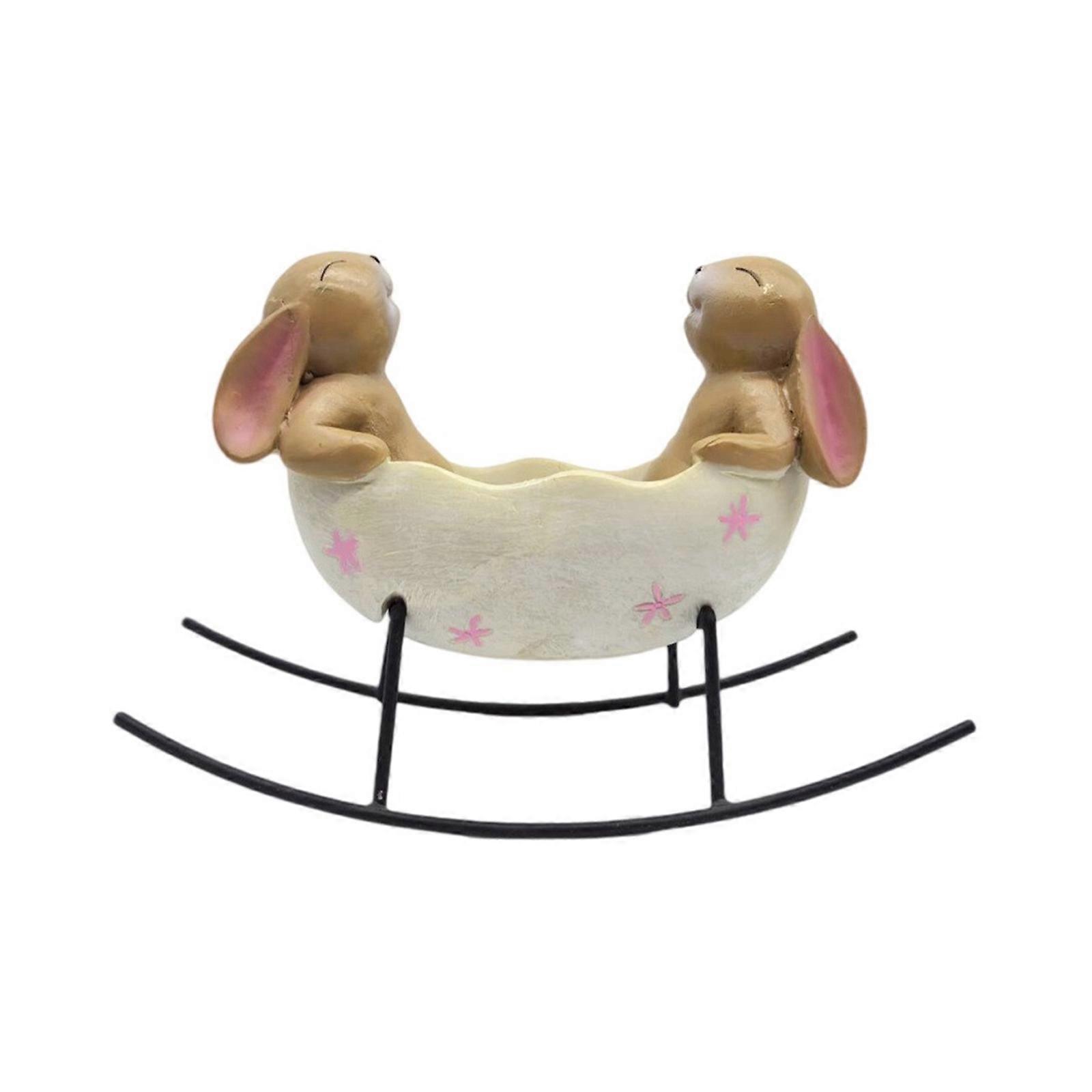 Weather Resistant Resins Easters Bunnies Rabbit Rocking in Eggs Cradle Figure for Spring Patios and Indoor Decoration