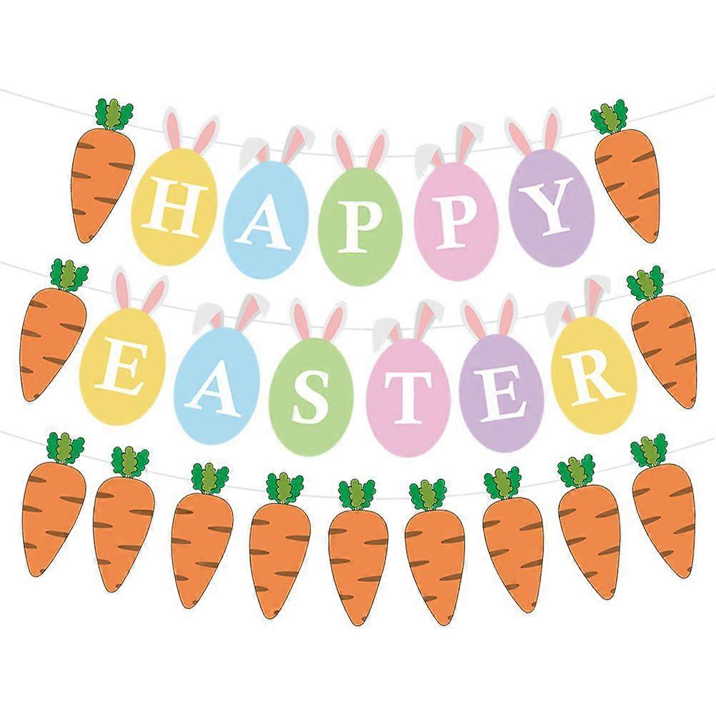 2 Sets Easter Elements Bunting Happy Easter Banner Easter Carrot Banners