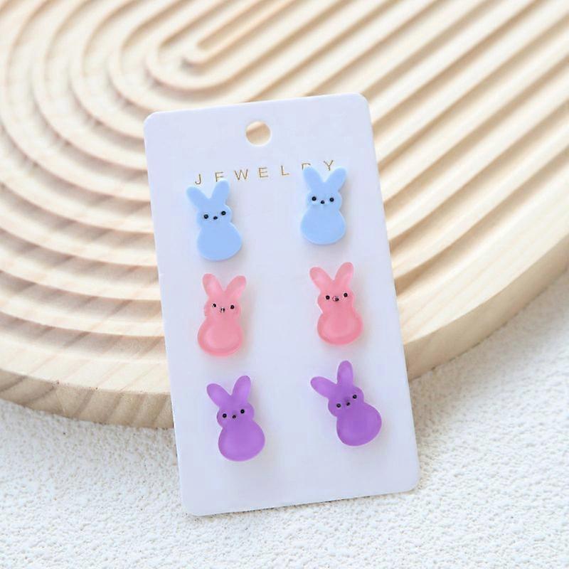 3 Pairs Of Easter Bunny Stud Earrings Easter Gift Jewelry Acrylic Rabbit Earrings