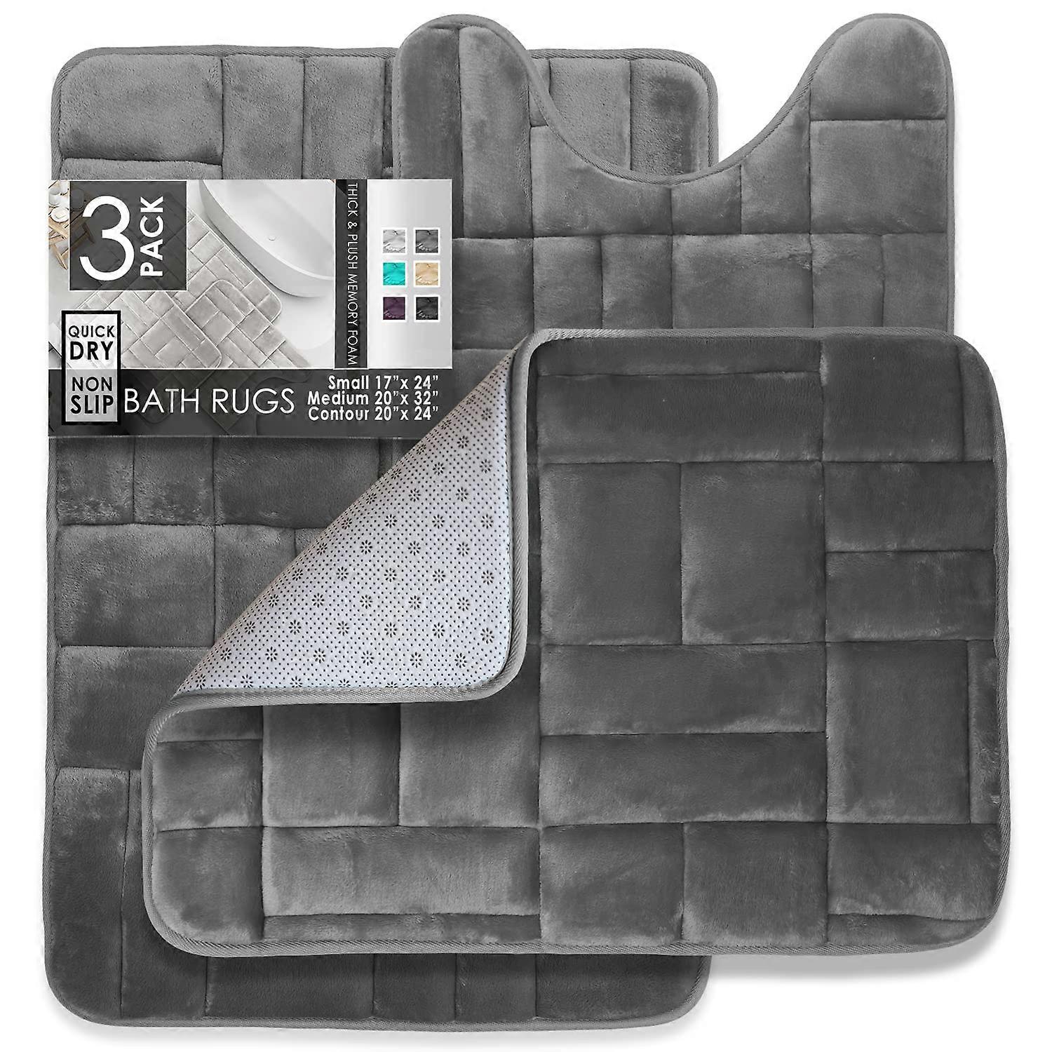 Velvet Memory Foam Bath Mat, Non-Slip Bathroom Rug, Quick-Dry Ultra Soft Plush Tiled Mat - Gray