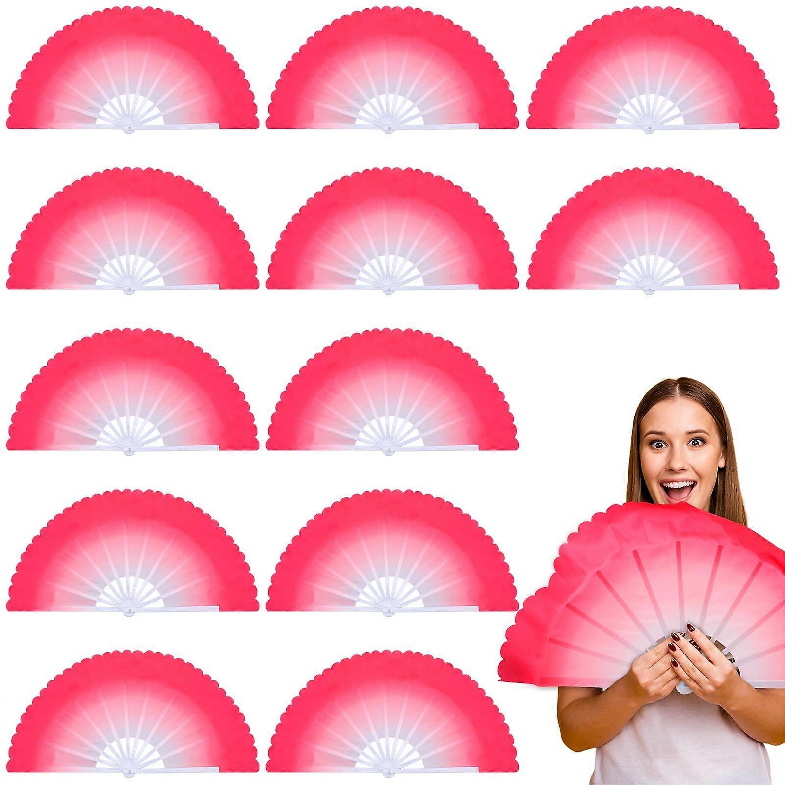 12 Pcs Pink Chinese Dancing Fans for Chinese Folk Dance Performance 13 Inch