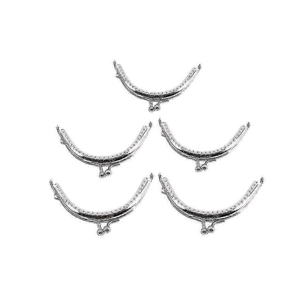 5 Metal Frames Snap Clasp Arch Pattern Coin Style Purse Silver