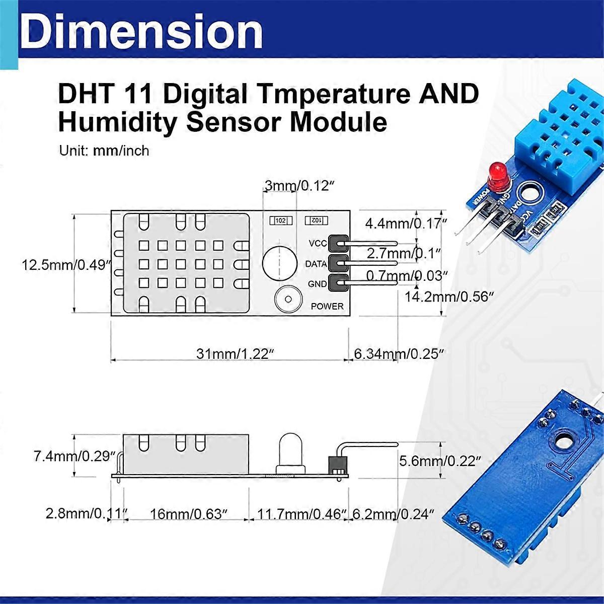6 Set Temperature Humidity Sensor Module Digital Temperature Humidity Sensor 3.3V-5V with Wires