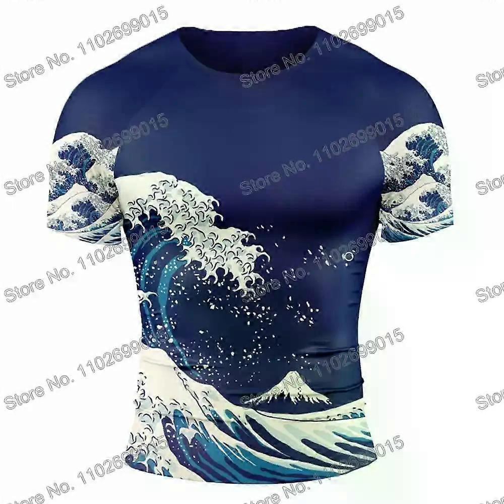La Grande Vague Surf Vêtements Hommes Rash Guard Manches Courtes Protection UV Plongée Maillots de Bain Été UPF 50+ Collants de plage