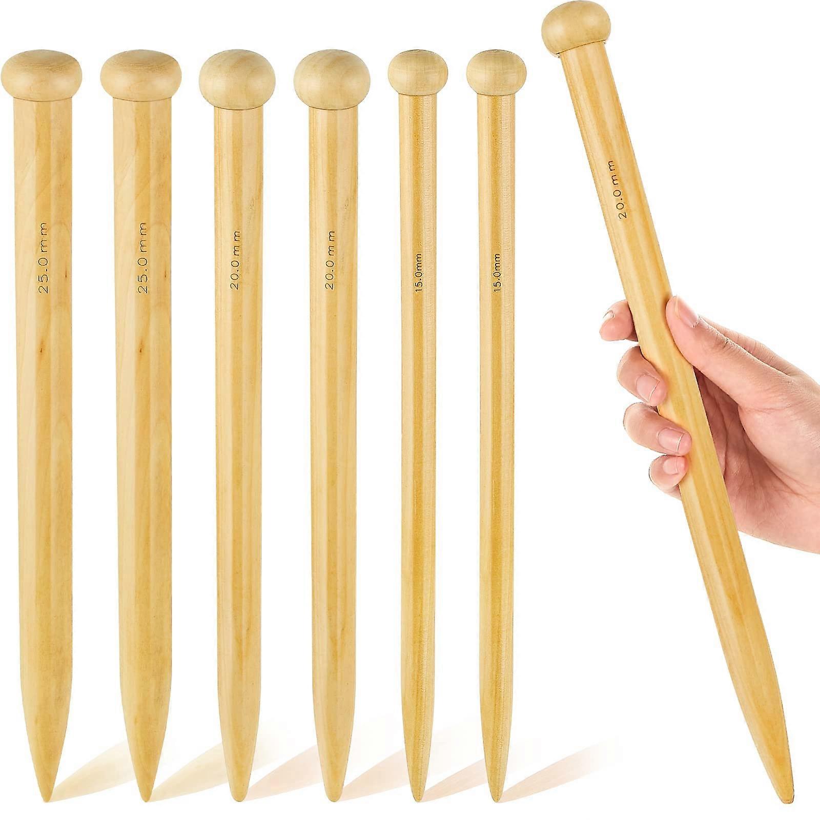 6 Pcs Large Wooden Knitting Needles Sizes 3 for Chunky Yarn DIY Crafts