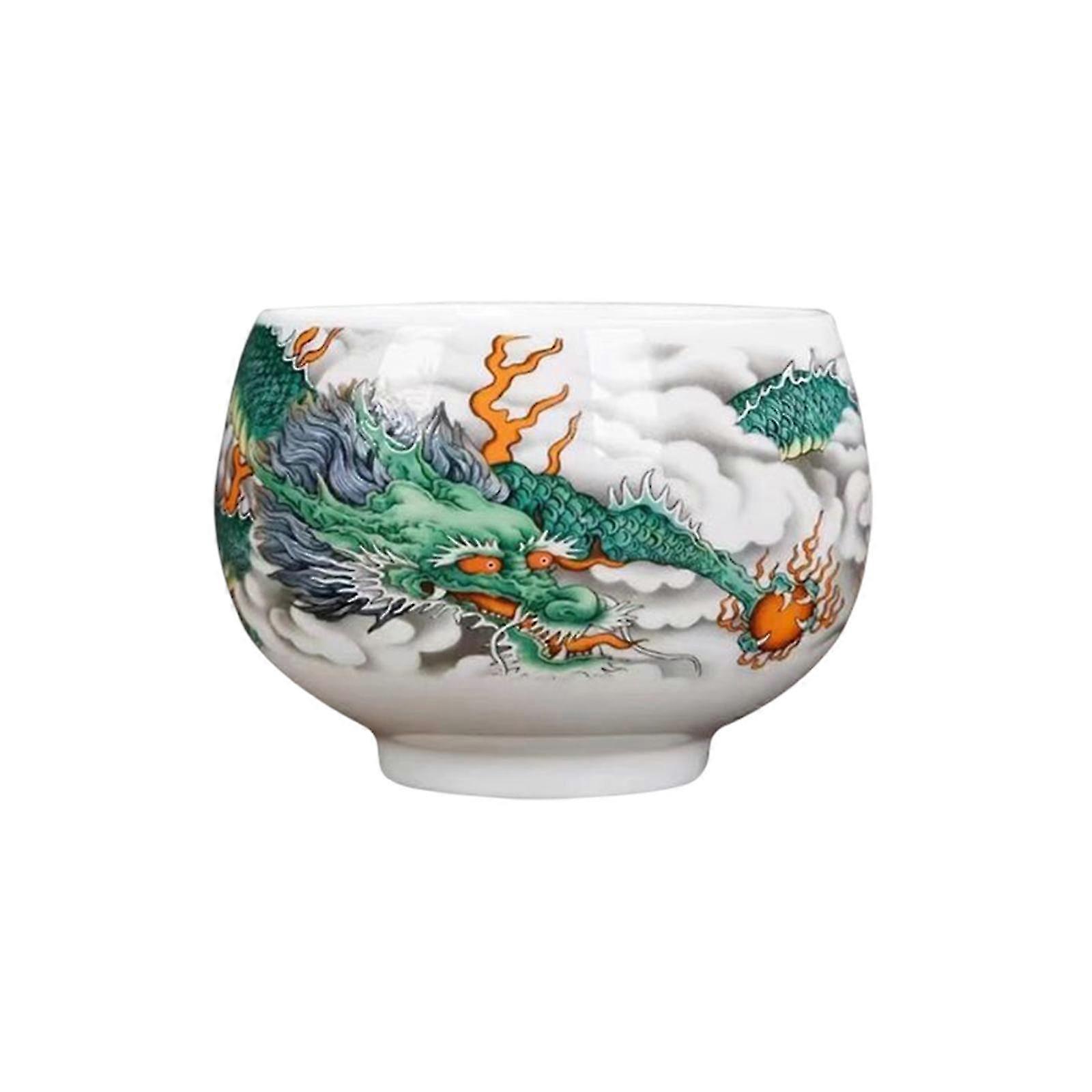 Ceramic Chinese Retro Ceramic Tea Cup Handmade Dragon Embossed for Tea Lover