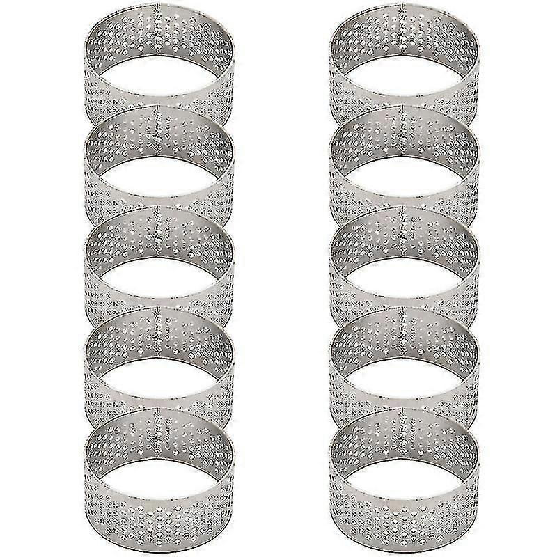 10pcs 4.5cmステンレス鋼穴あきタルトリングキッシュパイベーキング用ベントホール付き