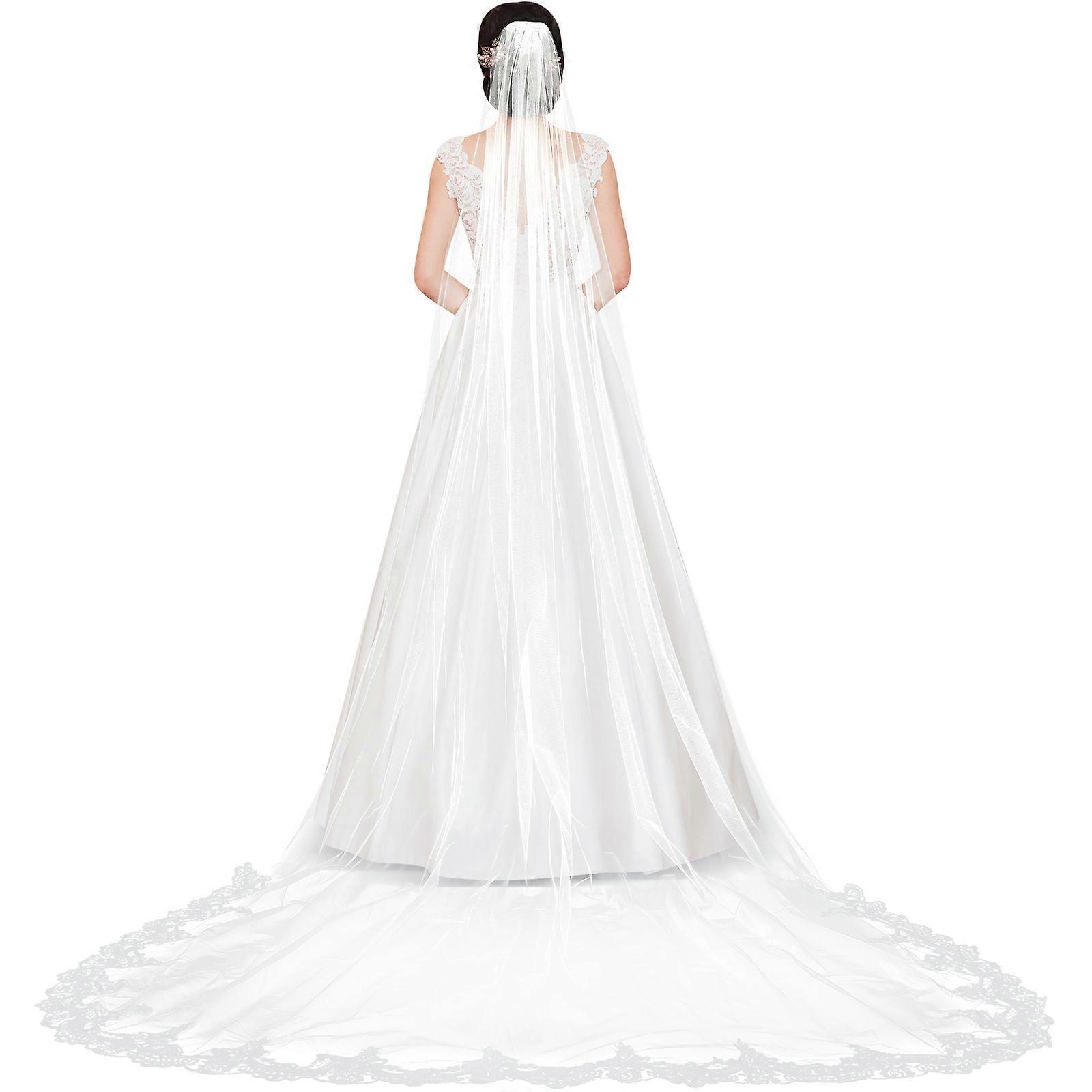 Veil for Bride, Cathedral Style with Lace Border for