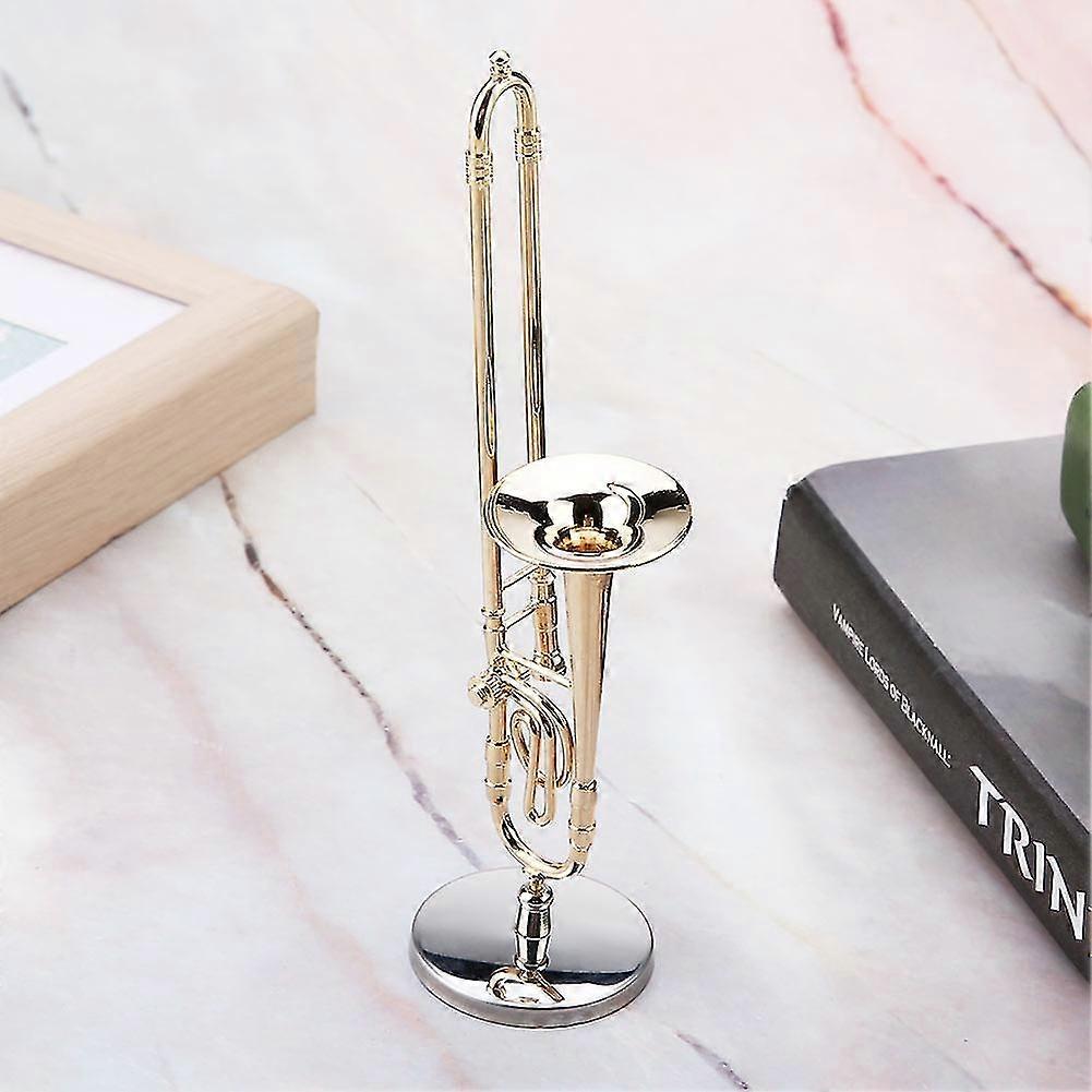 2025 Miniature Trombone Replica with Stand and Case Gold Plated Instrument Model Musical Ornaments