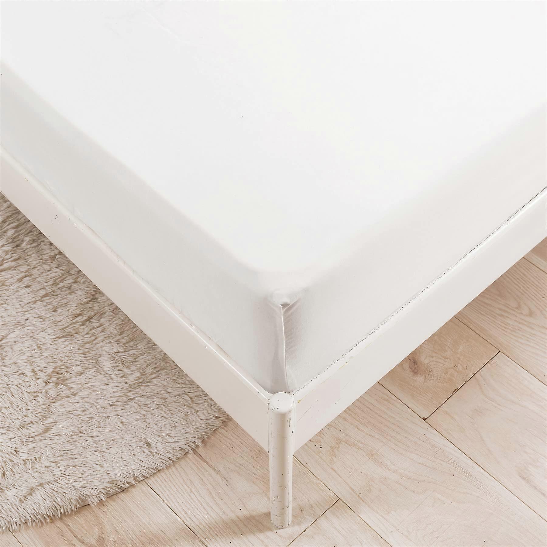 Plain Fitted Sheet Box Spring Bed, Microfibre Soft Mattress Cover, Base Height up to 35 cm, Elastic Band (White, 220x200x35cm)