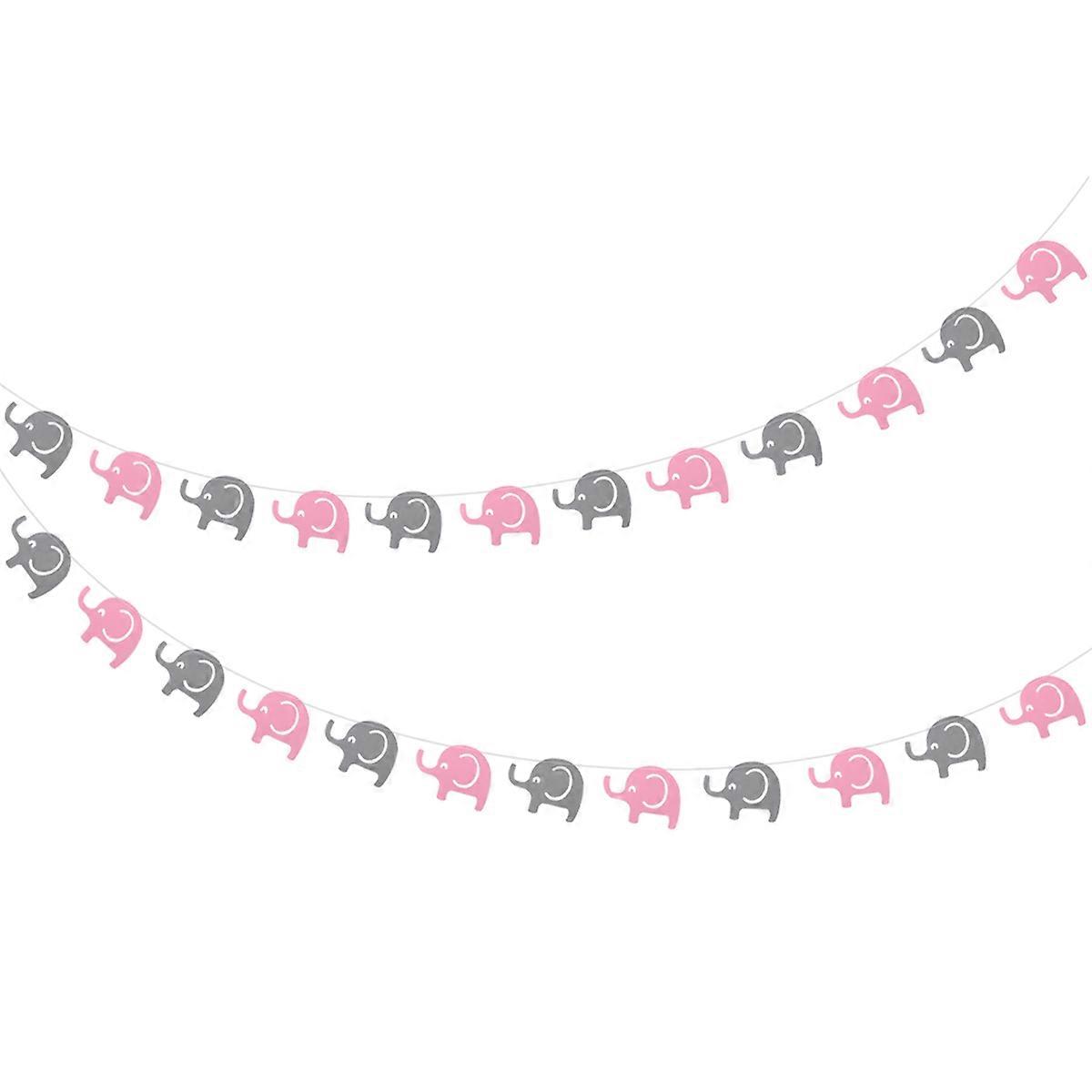 Baby Shower Bunting Banner Elephant Theme Party Decoration Pink and Grey 2Pcs Pack