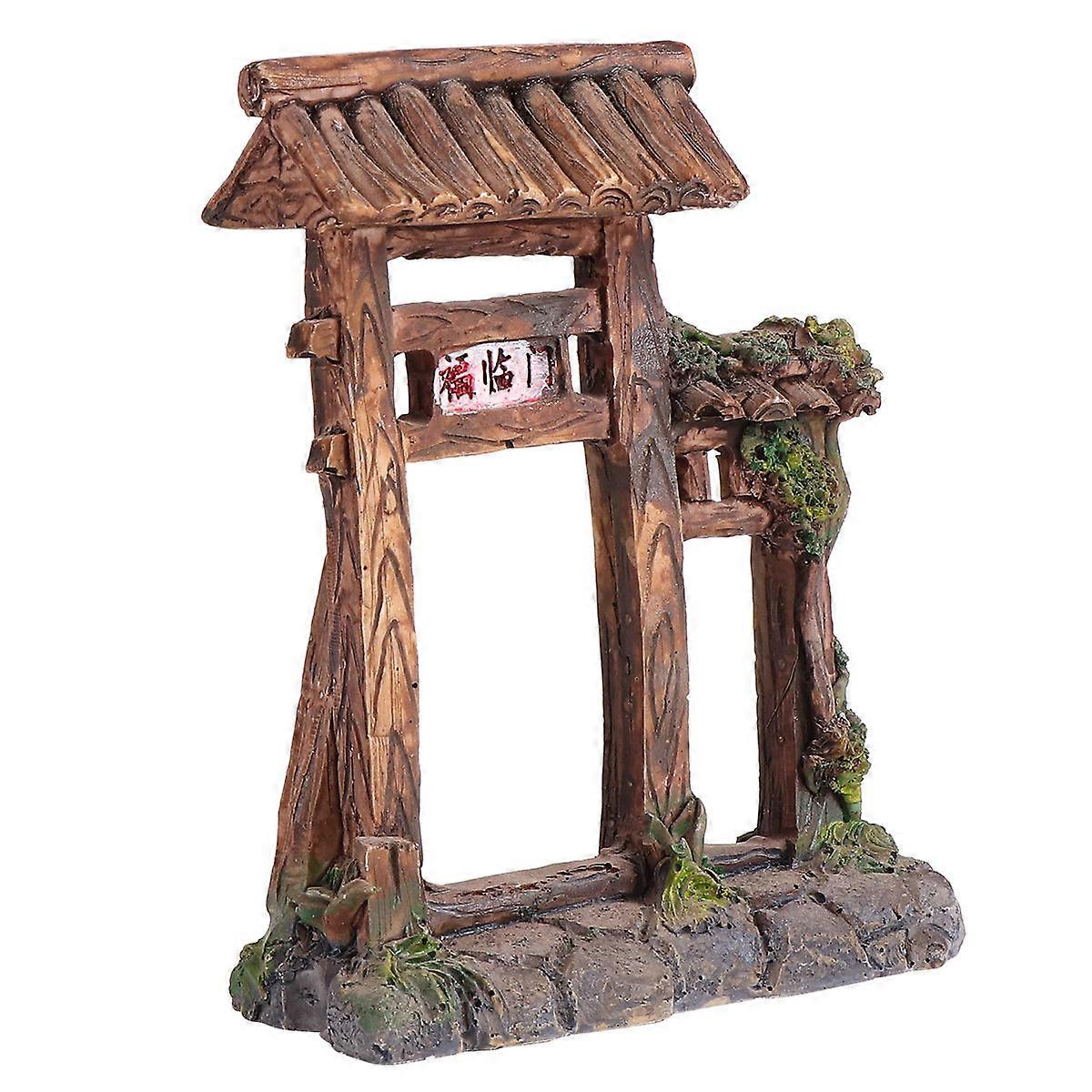 Resin Aquarium Ornament Fish Landscaping Craft Gate Shape Simulation Style Home Decoration 1Set