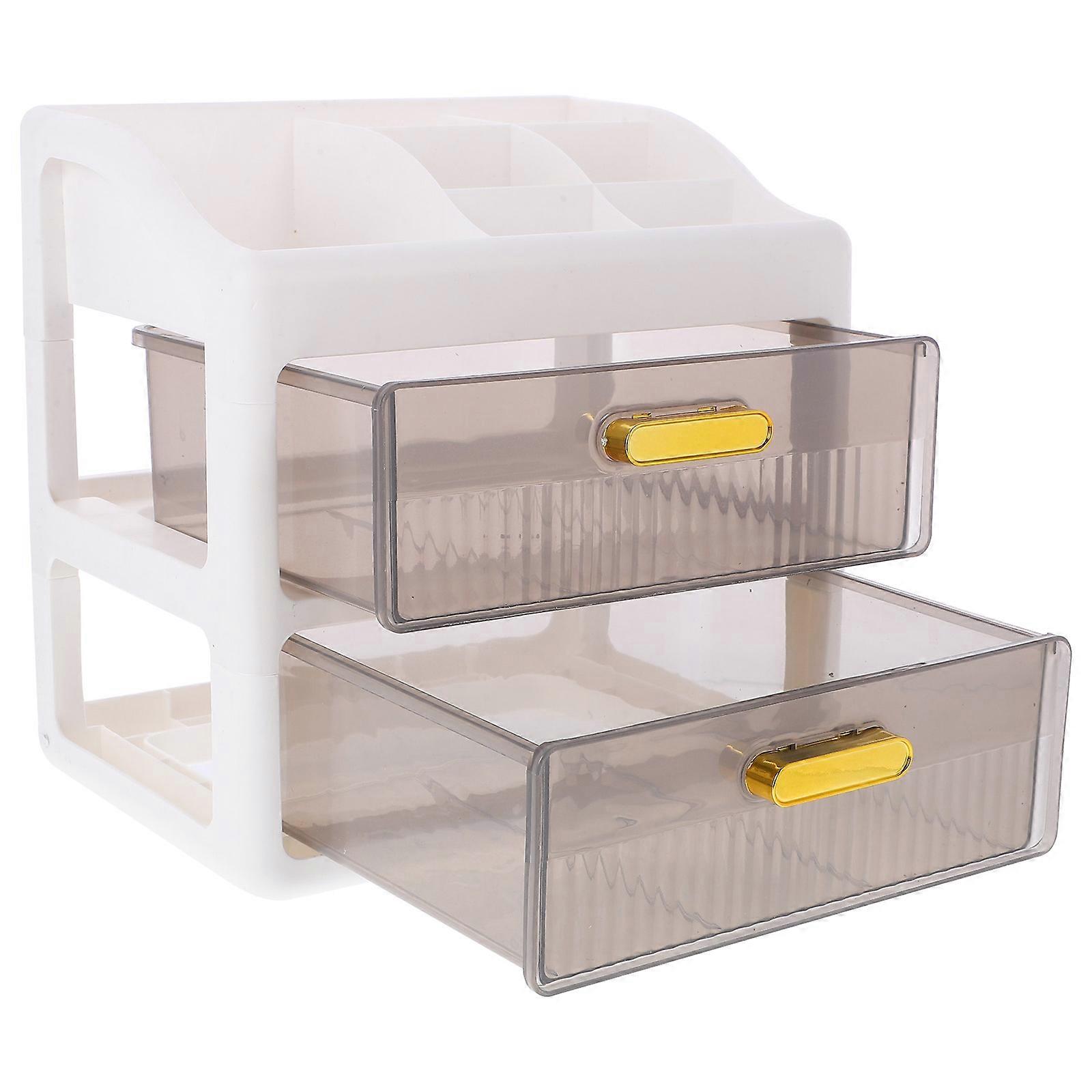 Makeup Countertop Organizer 2 Layer Drawer Design Transparent Storage Case 21.50X21.00X16.50CM 1Pack