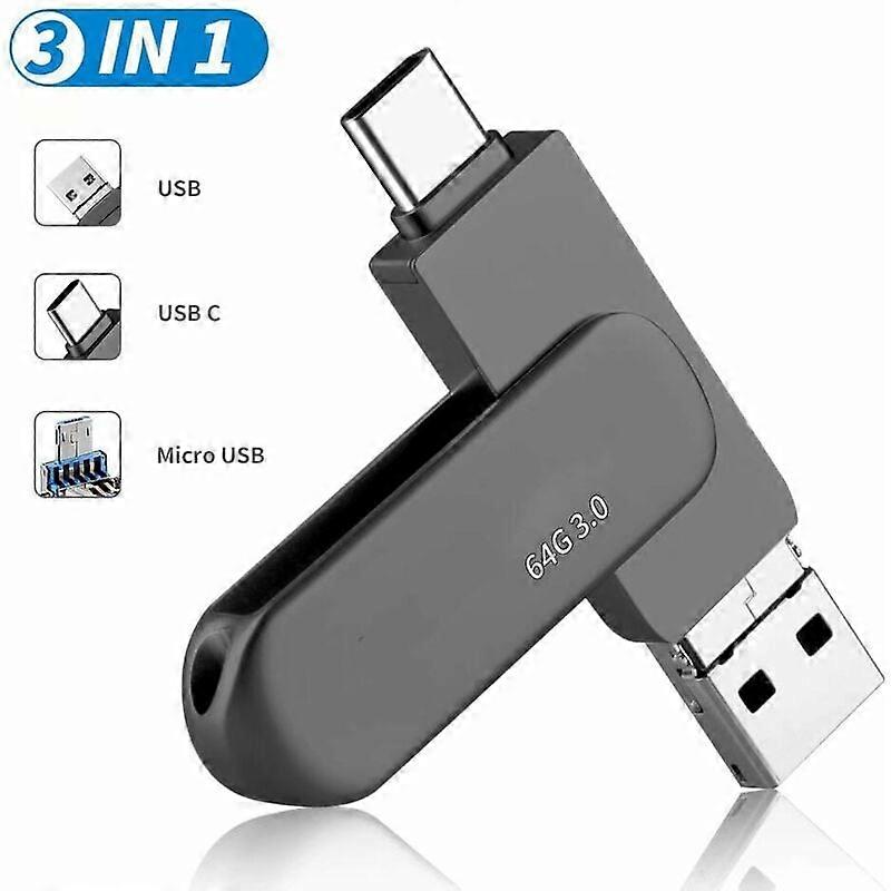 HUGERSTONE USB C Flash Drive 64 GB 3 in 1 USB 3.0 Typ-C Memory Stick für MacBook Pro, Android
